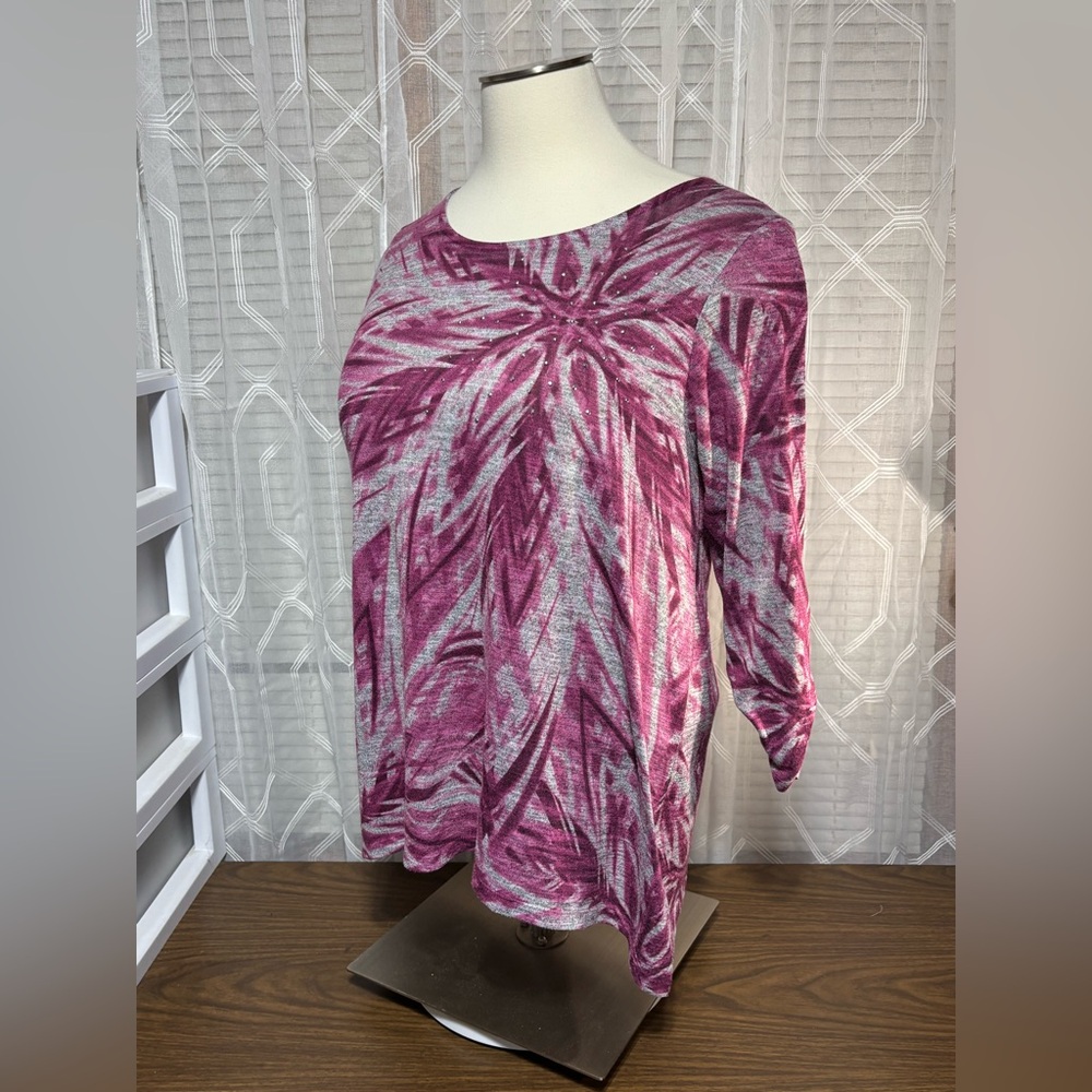 Kim Rogers Purple  and Gray Long Sleeve Top 25” p2p 28”L  3/4L sleeve